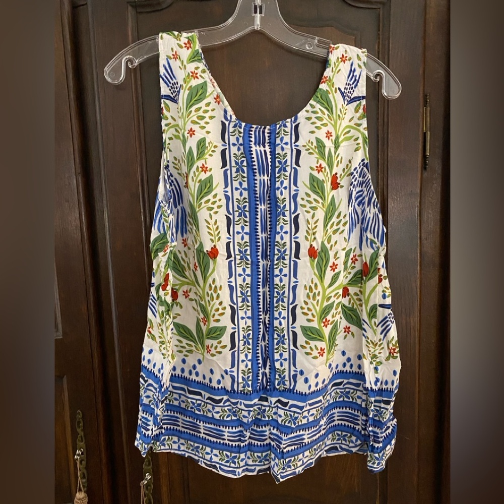 Haute Hippie button up back sleeveless blouse boho pattern in bright colors XL